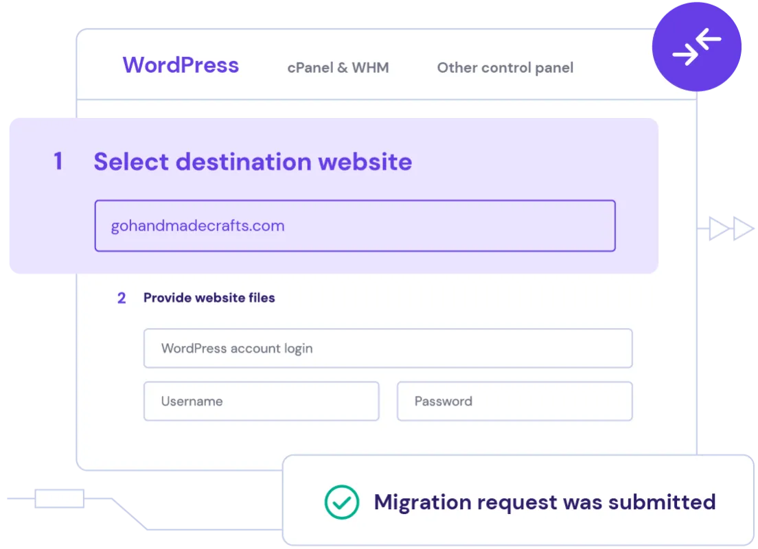 Solicitud de migración de sitio web para cambiar de proveedor de hosting