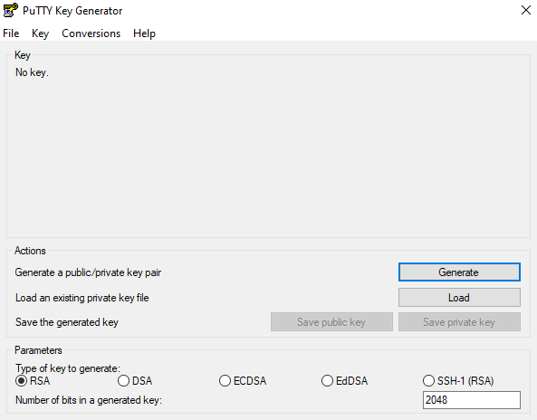 Programa PuTTY Key Generator
