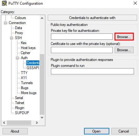 Configuración de PuTTY