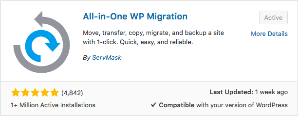 Plugin All-in-one WP migration