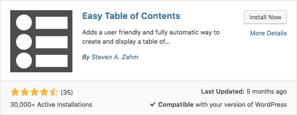 Plugin Easy Table of Contents