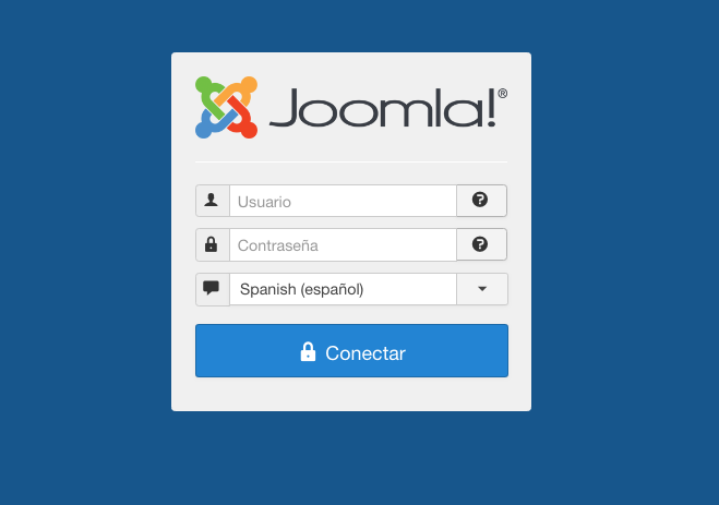 La pantalla de inicio de sesión del panel de Joomla CMS