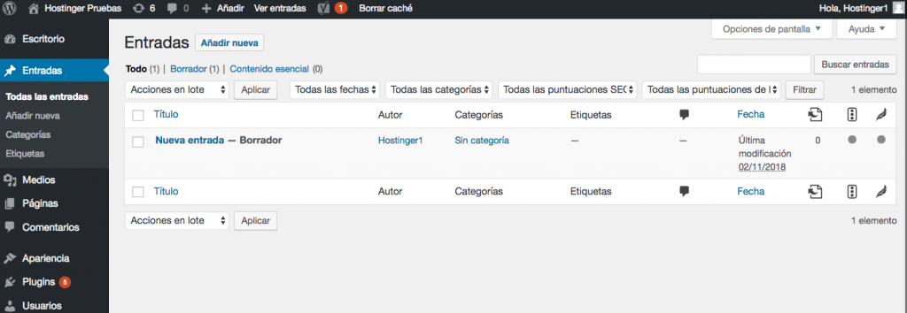 Creando y editando entradas en el panel de WordPress