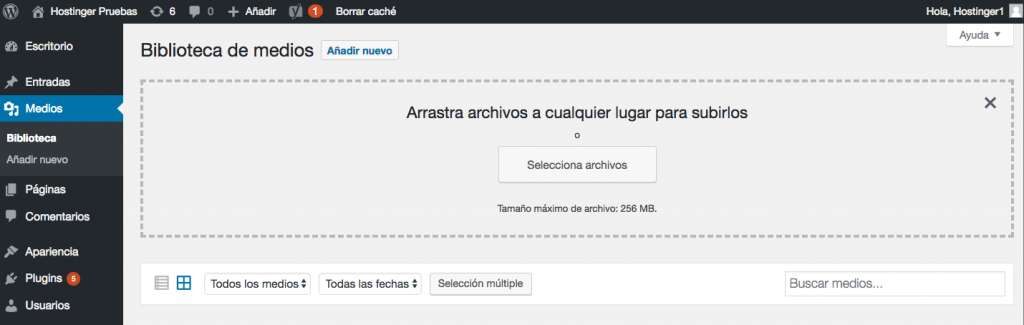 Cargar nuevos archivos multimedia a través del panel de WordPress