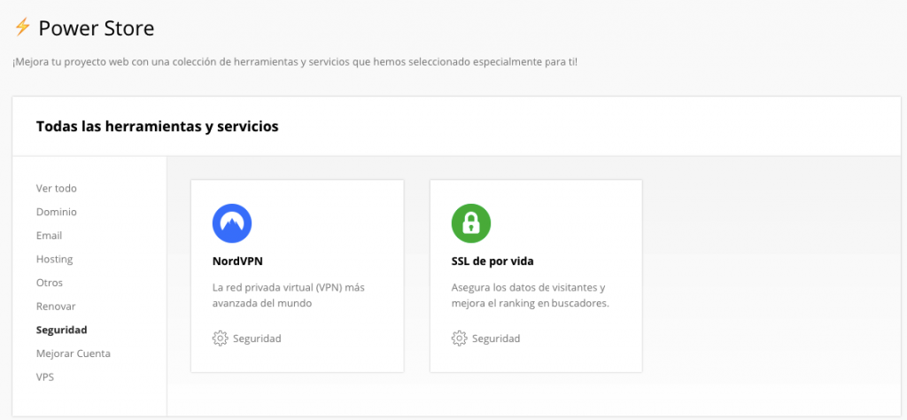 Comprando un certificado SSL/TLS de por vida en la Power Store de Hostinger