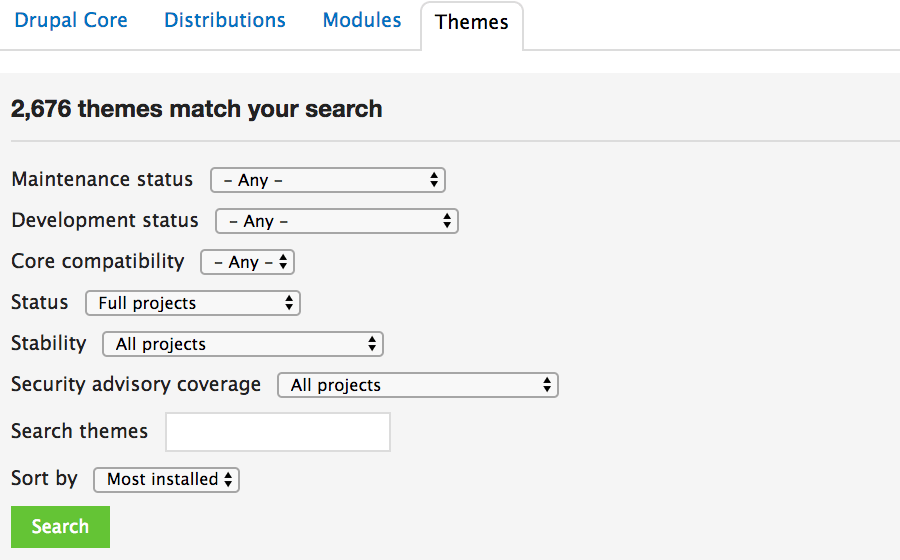 Elegir el diseño de un sitio web en el repositorio oficial de temas de Drupal