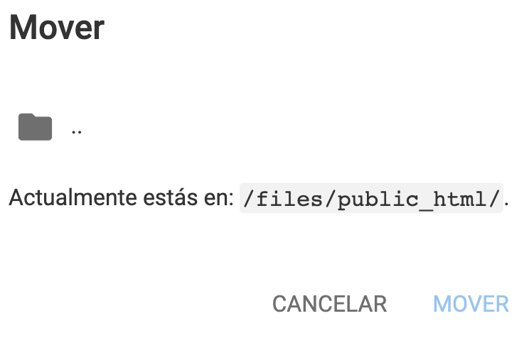 La página Mover del gestor de archivos Hostinger