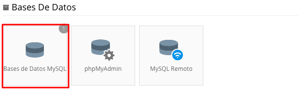 Menú de bases de datos mysql en el panel de Hostinger