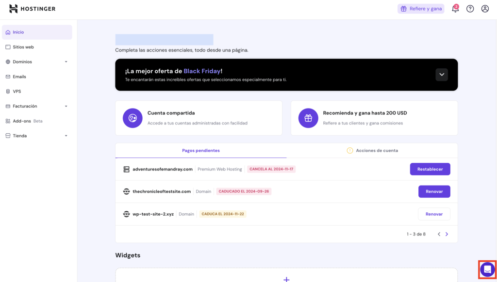 Panel de control hPanel