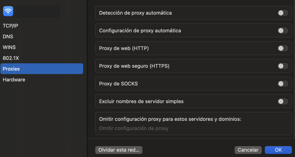 Ajustes de proxies en macOS