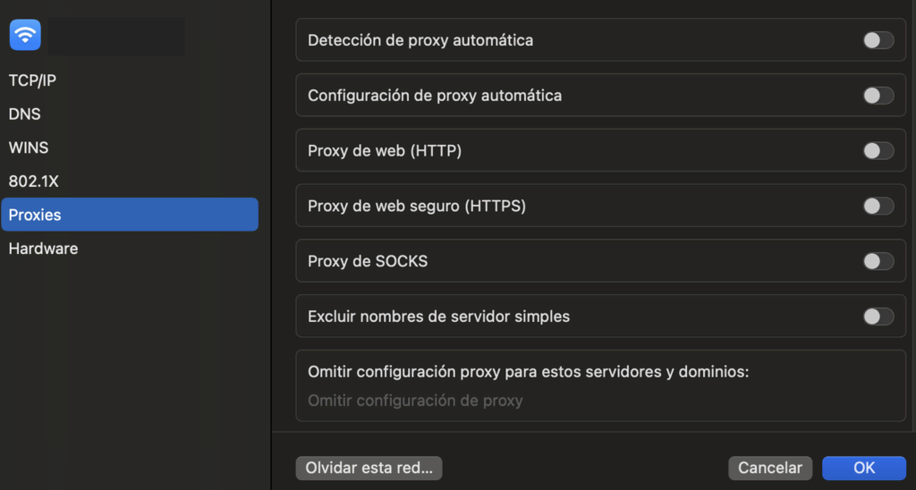 Ajustes de proxies en macOS