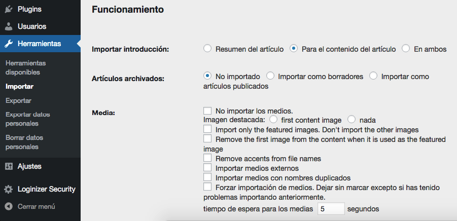 Configurando tus configuraciones de importación de medios.