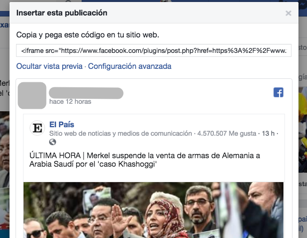 Su código de inserción de Facebook.