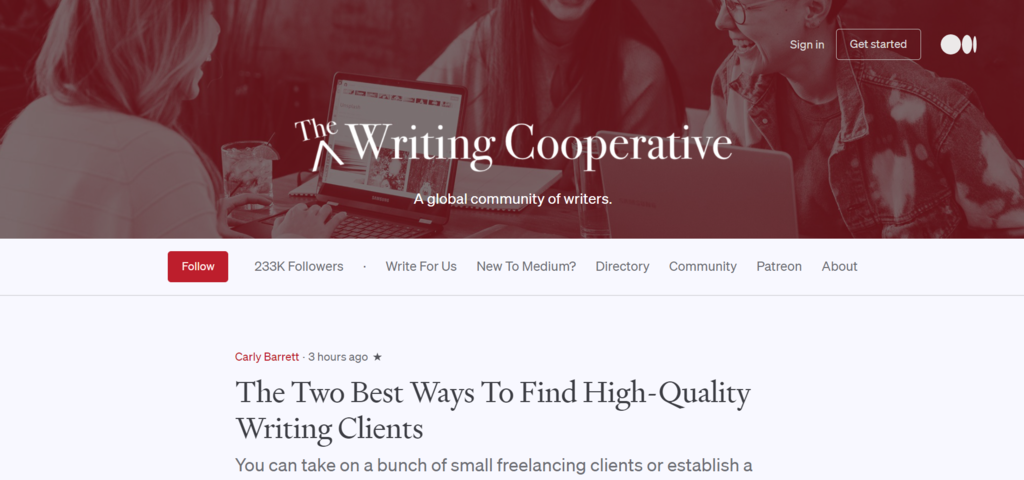 Página de inicio de The Writting Cooperative