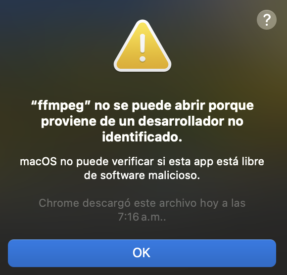 Mensaje de alerta de macOS