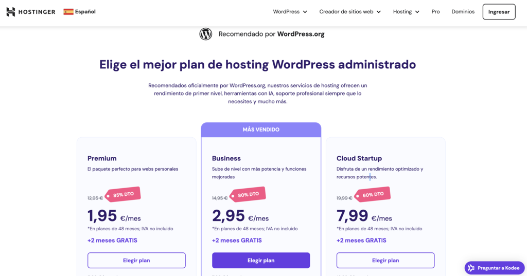 Sitio web de Hostinger