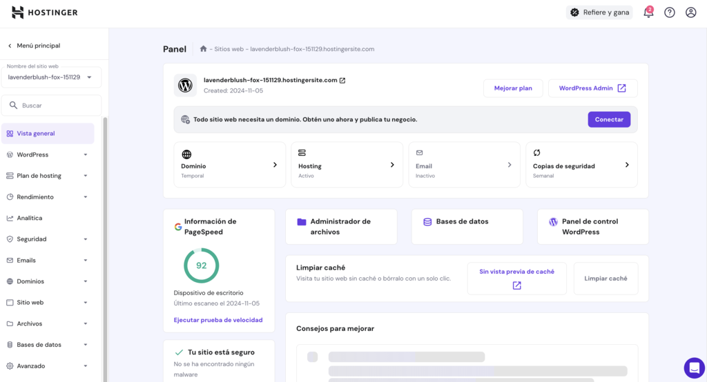 Panel de control hPanel