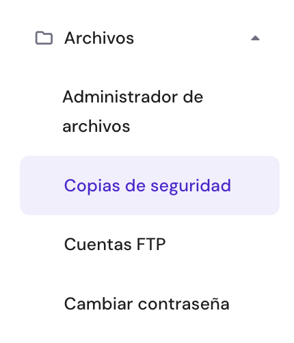 Menú de archivos de hPanel