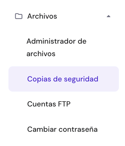 Menú de archivos de hPanel