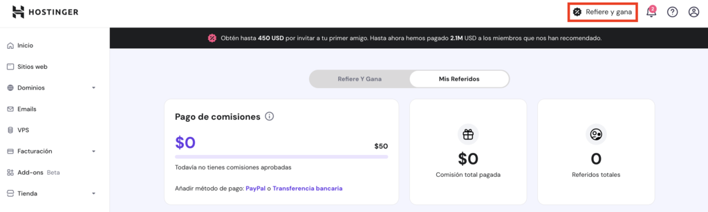 Programa de referidos de hPanel