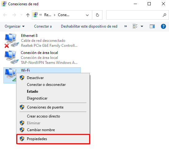 Conexiones de red de Windows