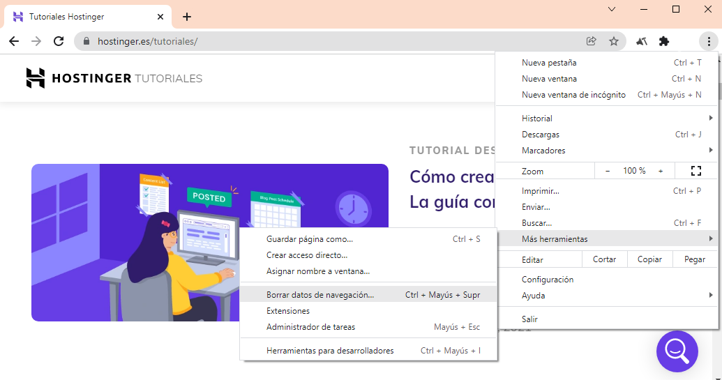 Borrar datos de navegación en Chrome