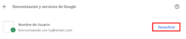 Sincronización y servicios de google en Chrome