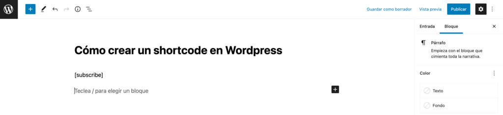 Uso del shortcode subscribe en WP