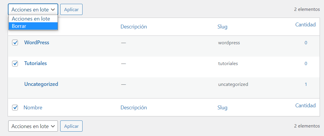 Sección de Categorías en WordPress