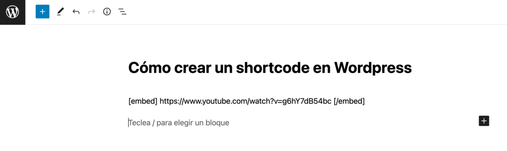 Ejemplo de cómo incrustar un shortcode de cierre en WP