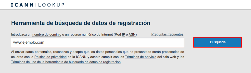 Herramienta de búsqueda de datos de registración de la ICANN