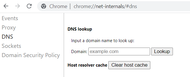 Sección para vaciar DNS de Chrome