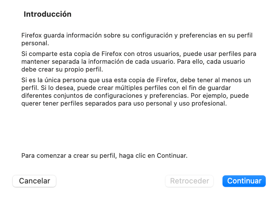Asistente para crear un perfil en Firefox