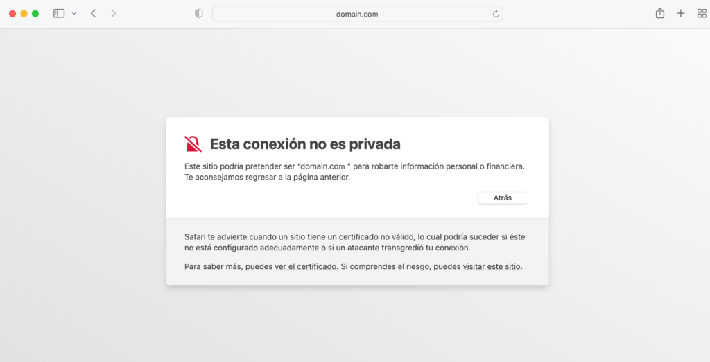 Error "Esta conexión no es privada" de Safari