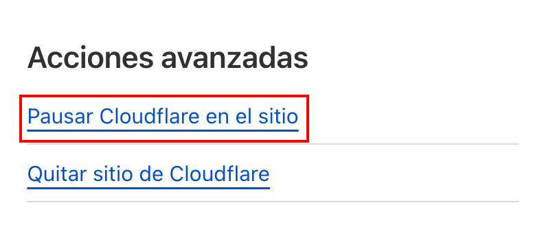 pausar Cloudflare en tu sitio