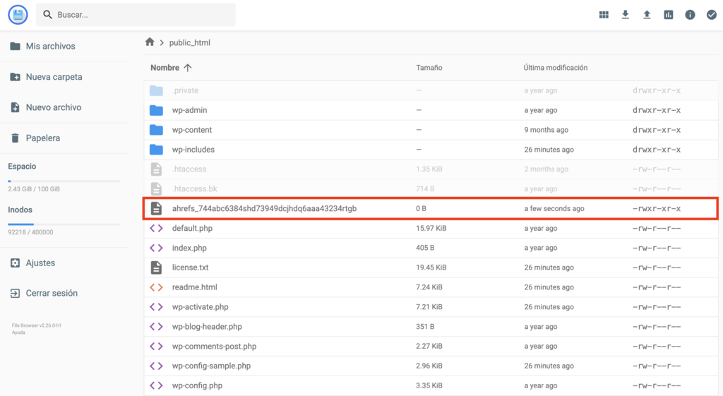 Administrador de archivos de hPanel