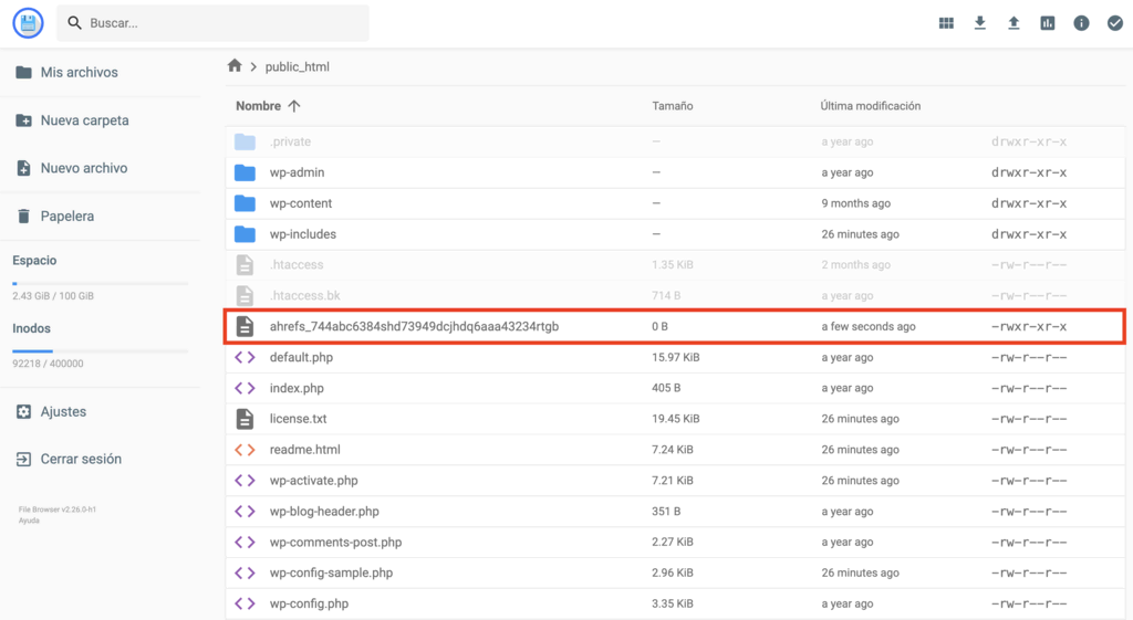 Administrador de archivos de hPanel