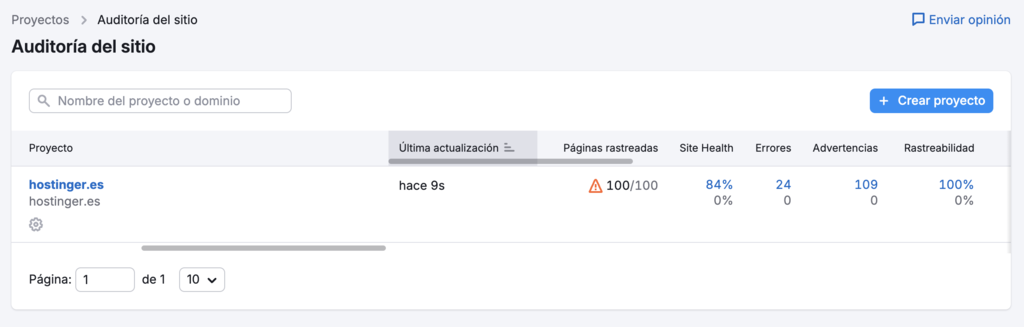 Auditoría del sitio web en Semrush