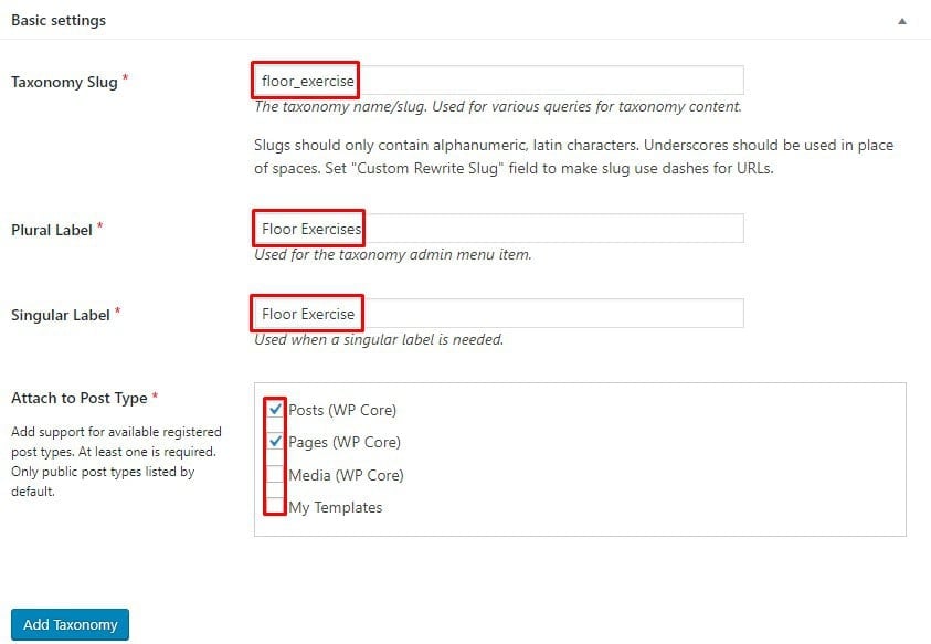 Parametrización del plugin Custom Post Type UI