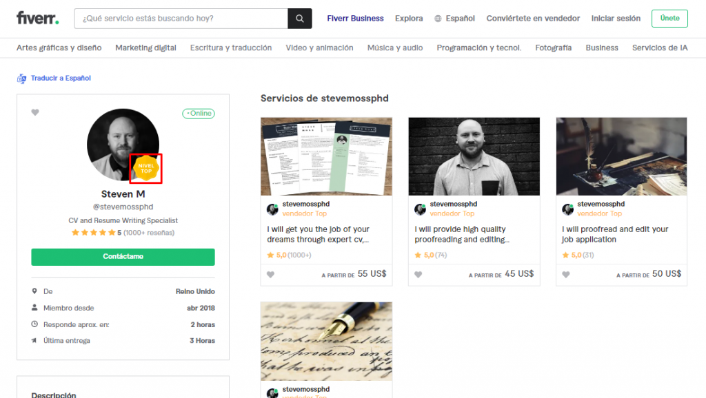 Vendedor de nivel top en Fiverr