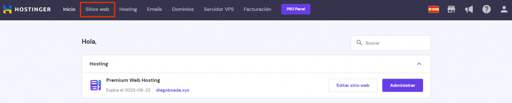 INterfaz de hPanel