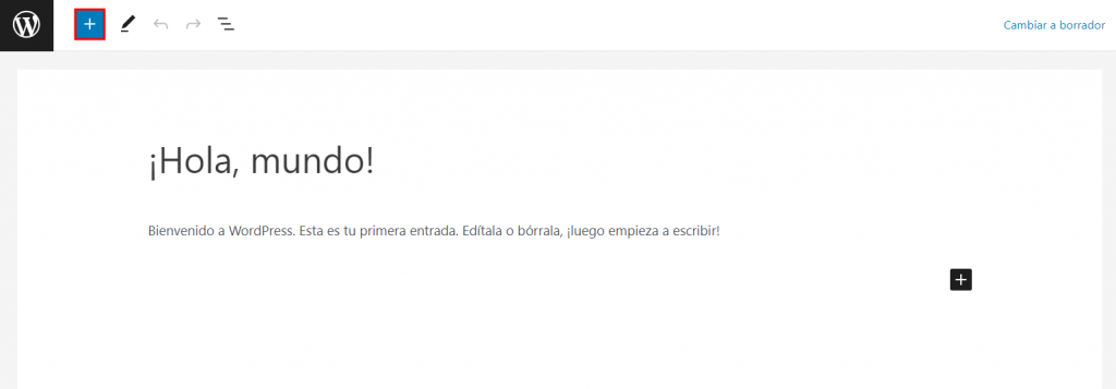 Imagen del botón para agregar nuevos bloques en el editor de WordPress.