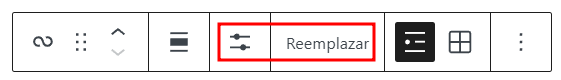 Imagen de las opciones Ajustes de visualización y Reemplazar en la barra de herramientas de un bloque.