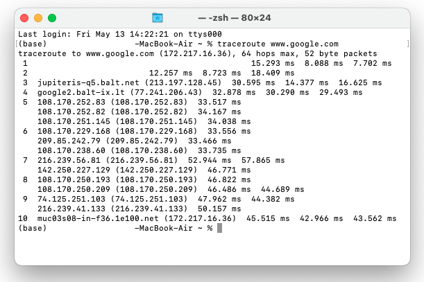 Detalles del comando traceroute en MacOs o Linux