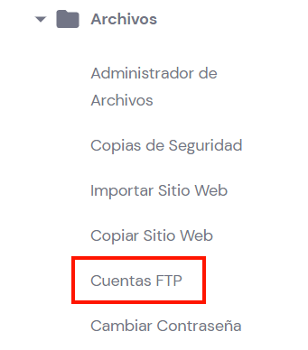 Sección Archivos, pestaña Cuentas FTP en hPanel