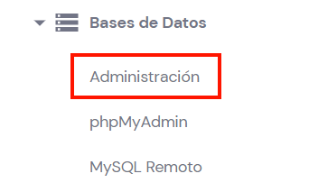 Pestaña Administración, sección Bases de Datos de hPanel