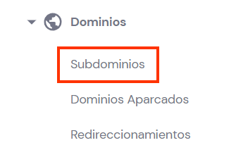 Sección dominios, pestaña subdominios en hPanel