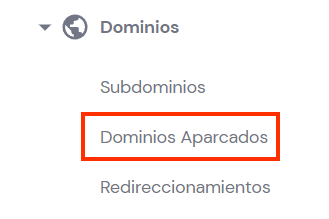 Sección Dominios, pestaña Dominios aparcados en hPanel