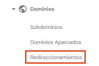 Sección dominios, pestaña redireccionamientos de hPanel