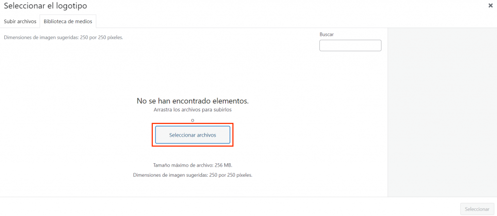 Pestaña Cargar Archivos del Personalizador de WordPress